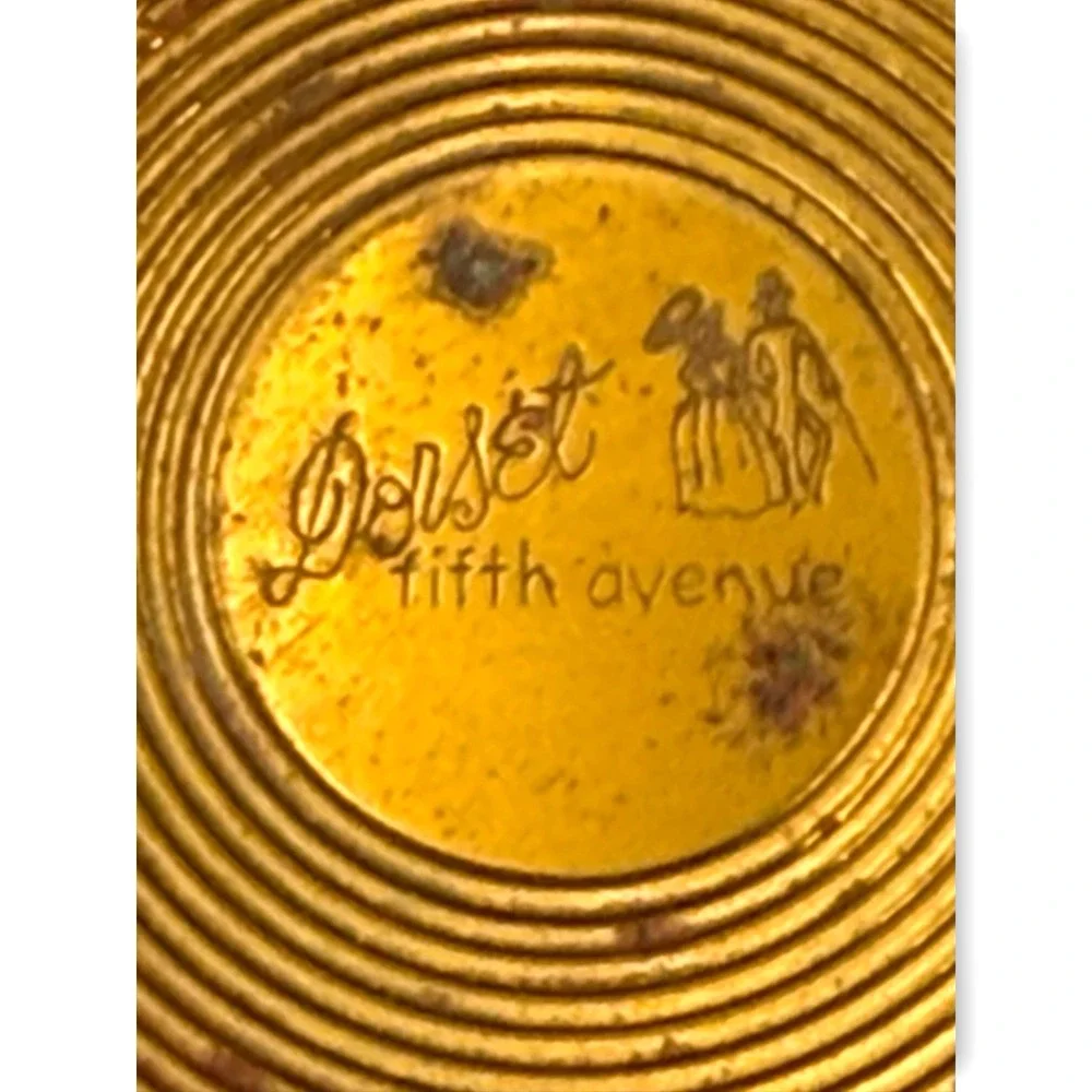 Dorset Fifth Avenue Rhinestone Compact Mirror Gold Tone Striped Round Vintage